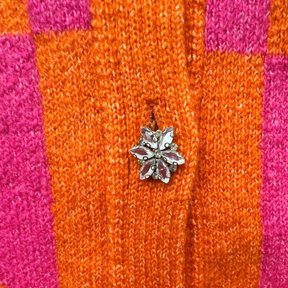Mango Knitted Cardigan with Jewel Button Women's XL Pink Orange Geometric NWT - Picture 4 of 6